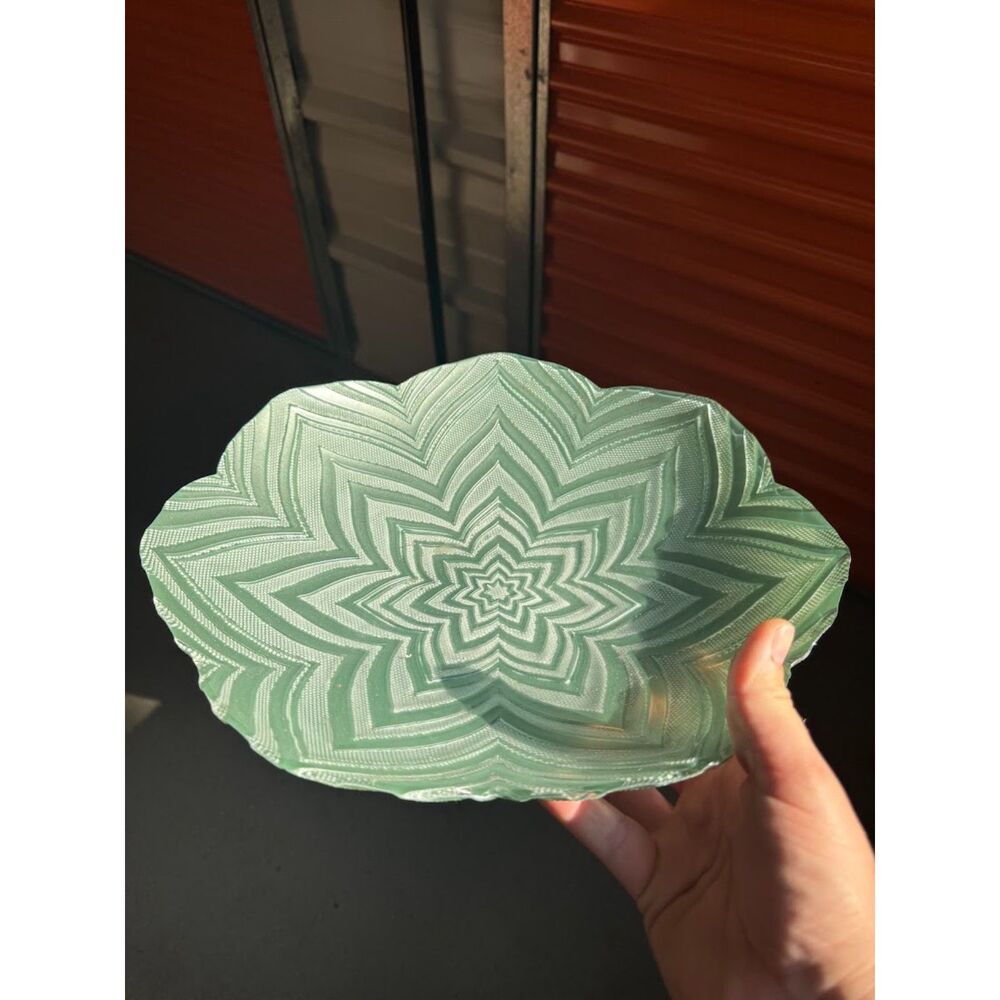 Akcam Art Glass Decorative 12 1/2" Transparent Glass with Green Design